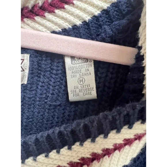 John Ashford Sweater Mens Size M Navy Blue Vintage V-Neck Striped Trim Preppy - Picture 3 of 5